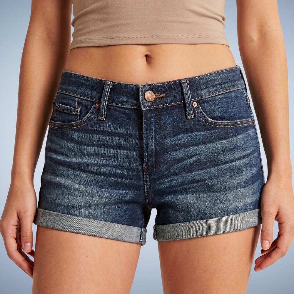 Abercrombie & Fitch Low Rise Cuffed Denim Shorts Dark Wash Size 4